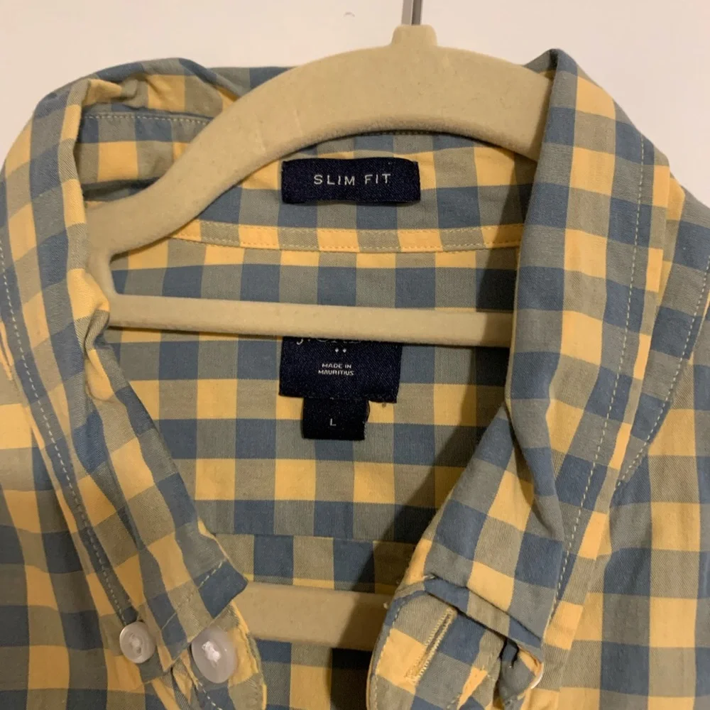 J.Crew Slim Fit Plaid Button Down Shirt Mens Large Yellow Blue Cotton
